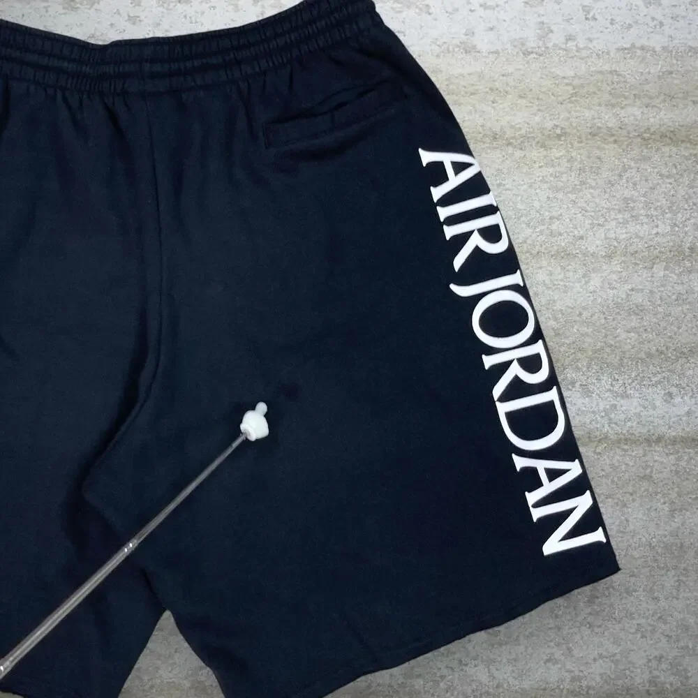 Vintage Y2K Jordan Sweat Shorts Mens L Jet Black White Red Distressed 9